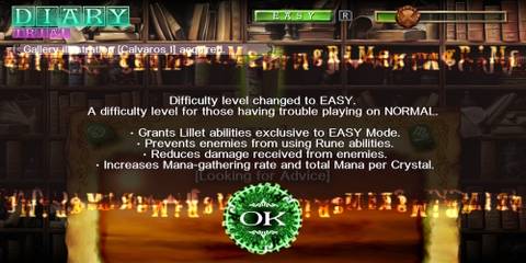 The difficulty menu in GrimGrimoire OnceMore