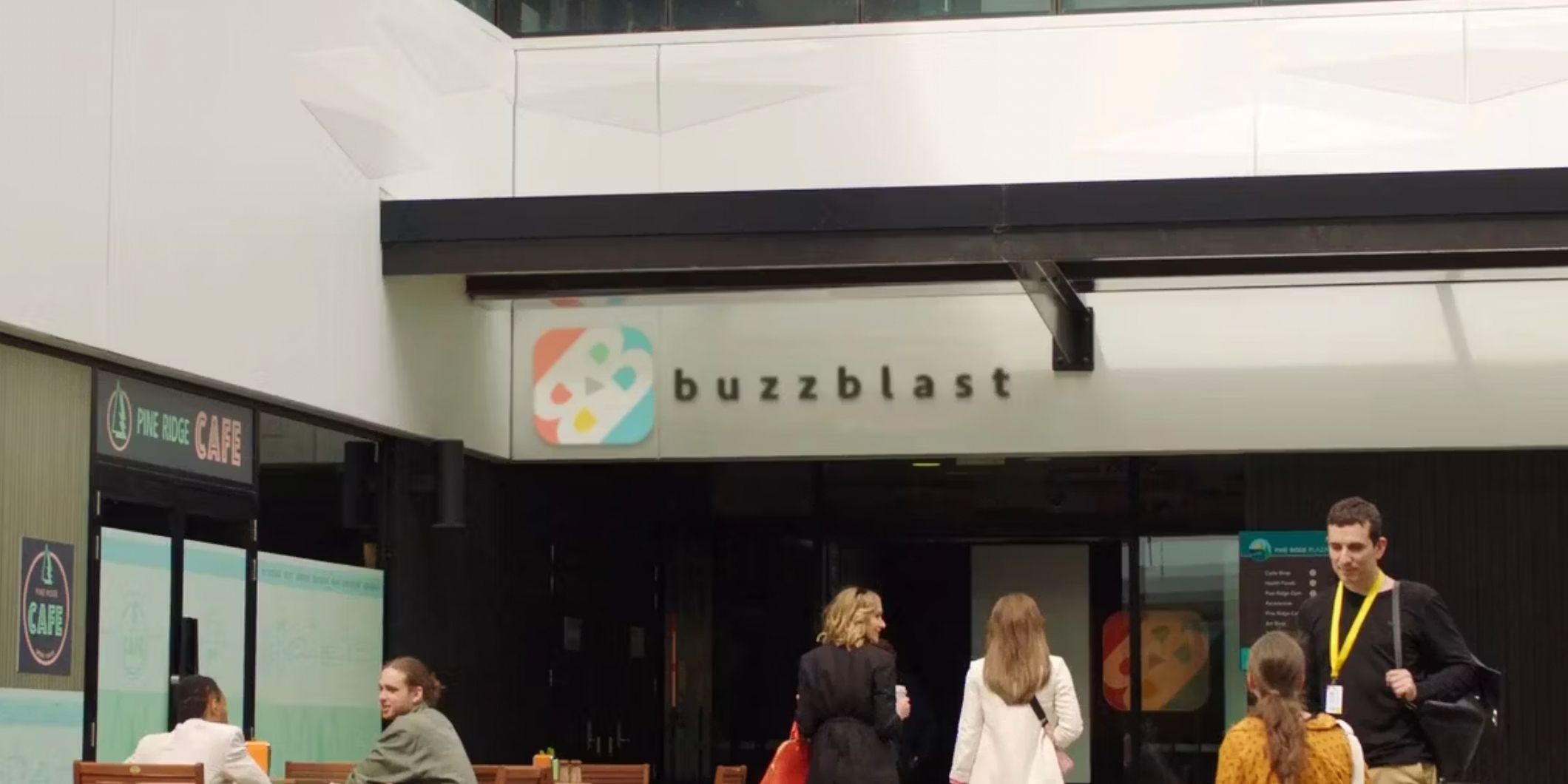 The outside of the BuzzBlast office in Power Rangers Dino Fury