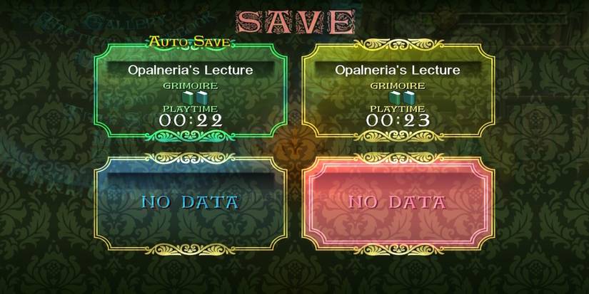 The save menu in GrimGrimoire OnceMore