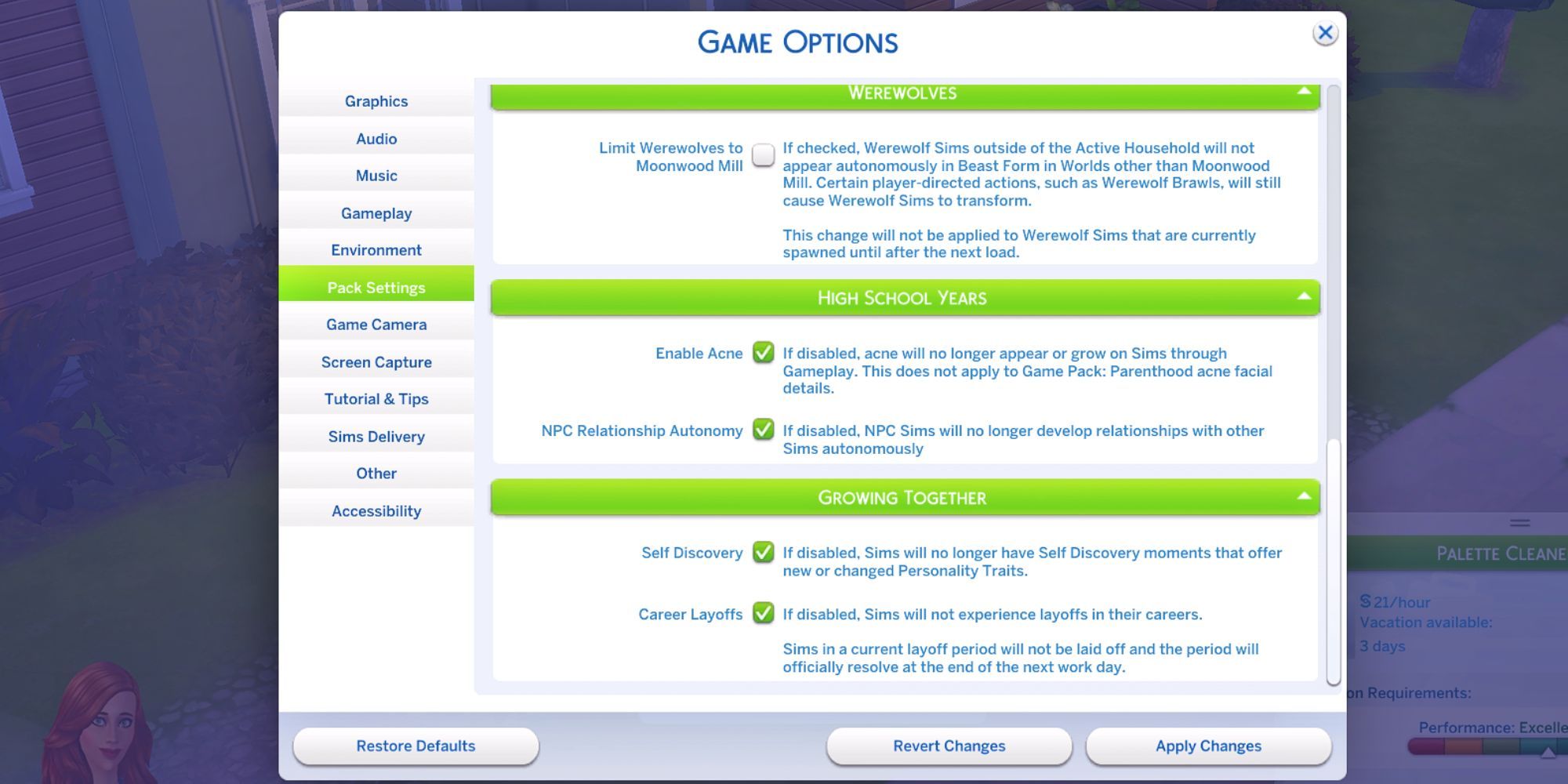 The Sims 4 Growing Together Layoff Game Options Menu