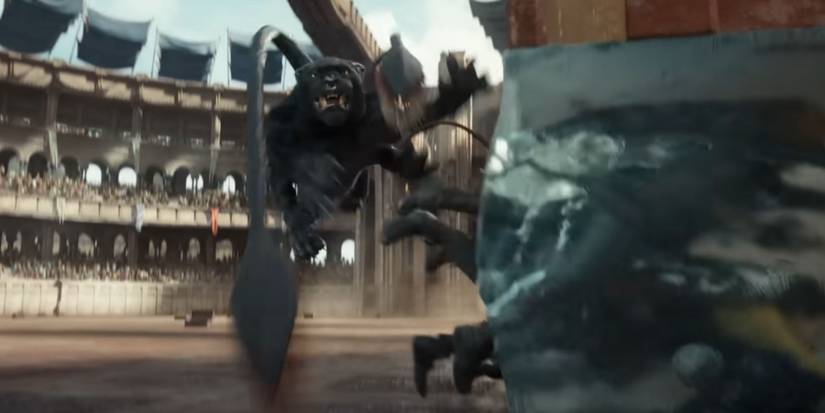 The team jumping in a Gelatinous Cube to run from the Displacer Beast