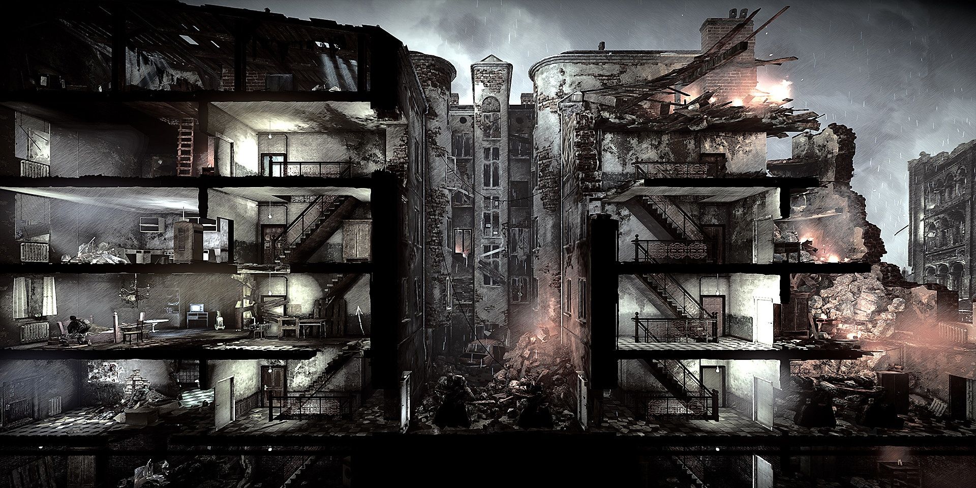 In This War of Mine, makeshift shelters collapse under conditions of war