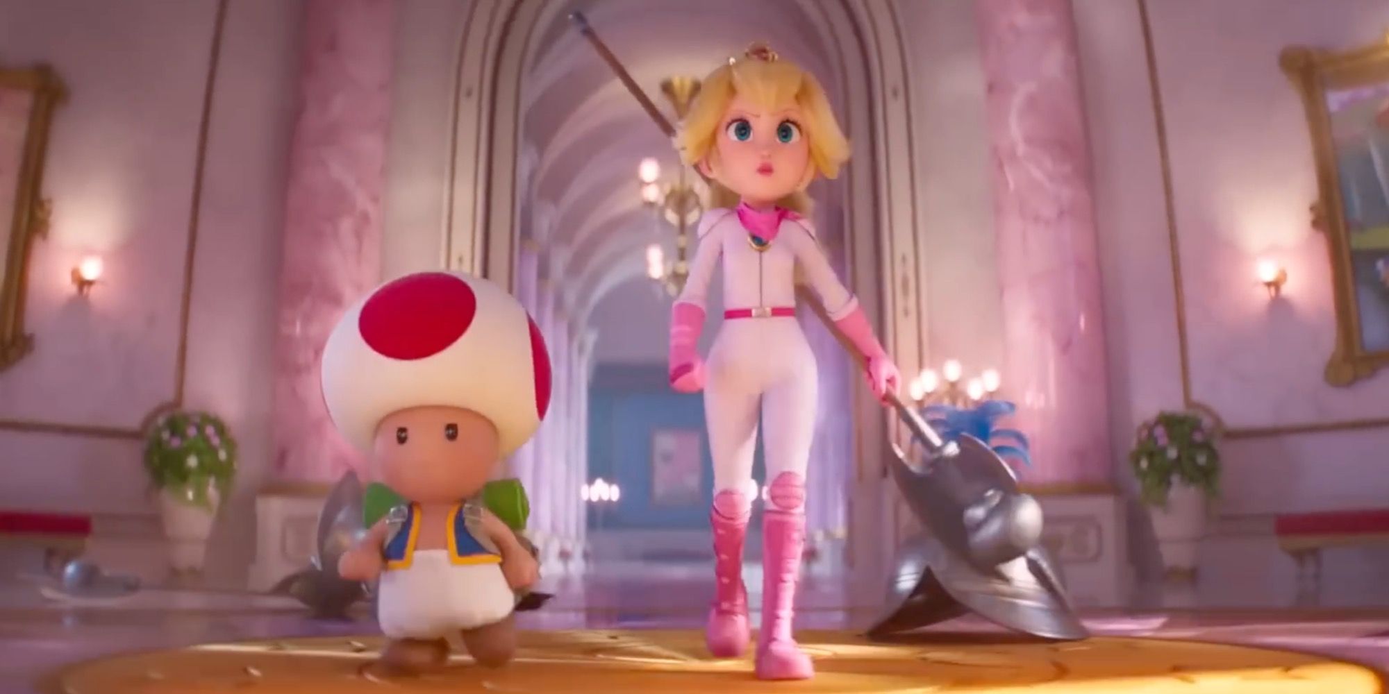 Toad and Peach in The Super Mario Bros. Movie
