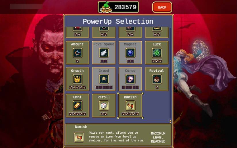 vampire survivors banish 20 weapons in a single run