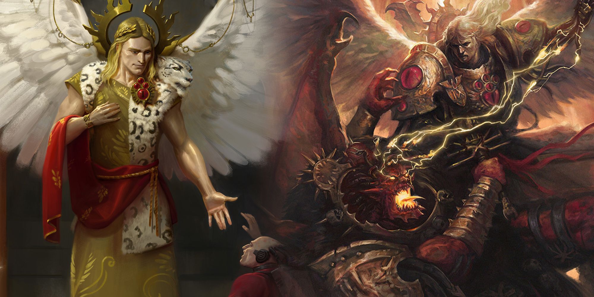 Warhammer 40k - Two Images Of Sanguinius Both In Combat And Out Of ARmor