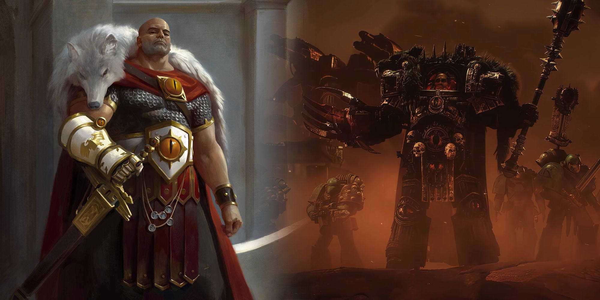 Warhammer 40k - Two Images SHowing Horus Before Corruption Of Chaos And After