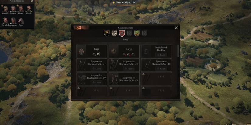 Weapon and armor recipes in Wartales