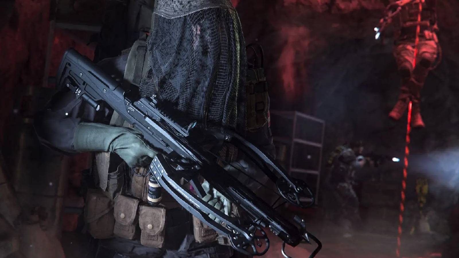 Screenshot of a Call of Duty: Warzone 2 operator holding a crossbow