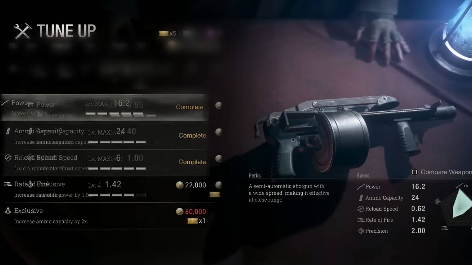 image showing the tune up section in the resident evil 4 remake. 