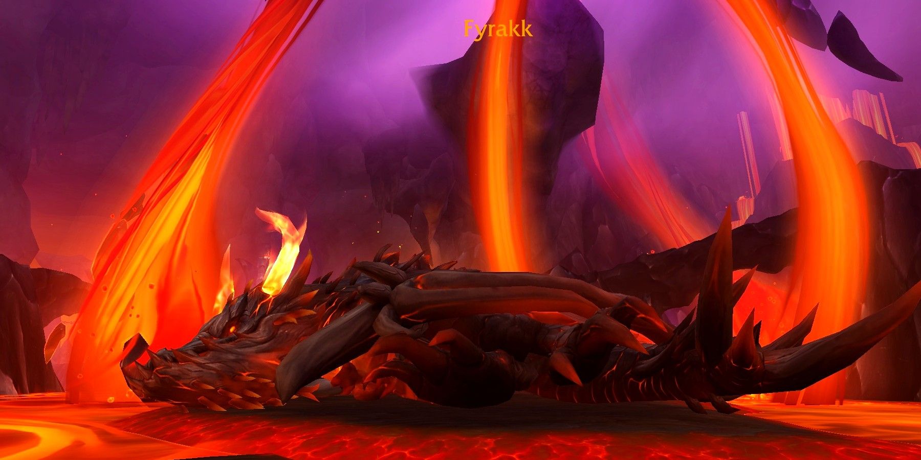 World of Warcraft Dragonflight Fyrakk roasting in the lava in Aberrus