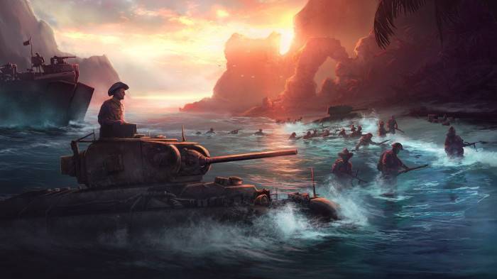 Tanks and soldiers invading a coast in HOI4