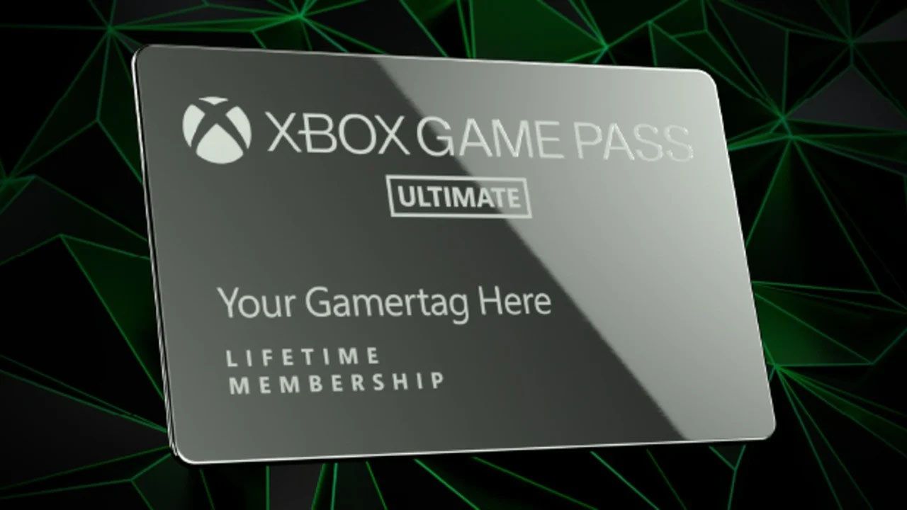A promotional image of a custom Xbox Game Pass Ultimate card that is offered as a Microsoft Rewards prize.