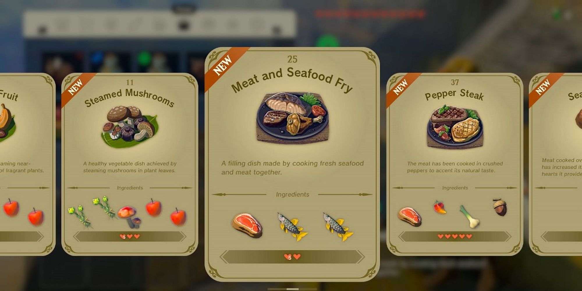 Cooking recipe cards in Tears of the Kingdom