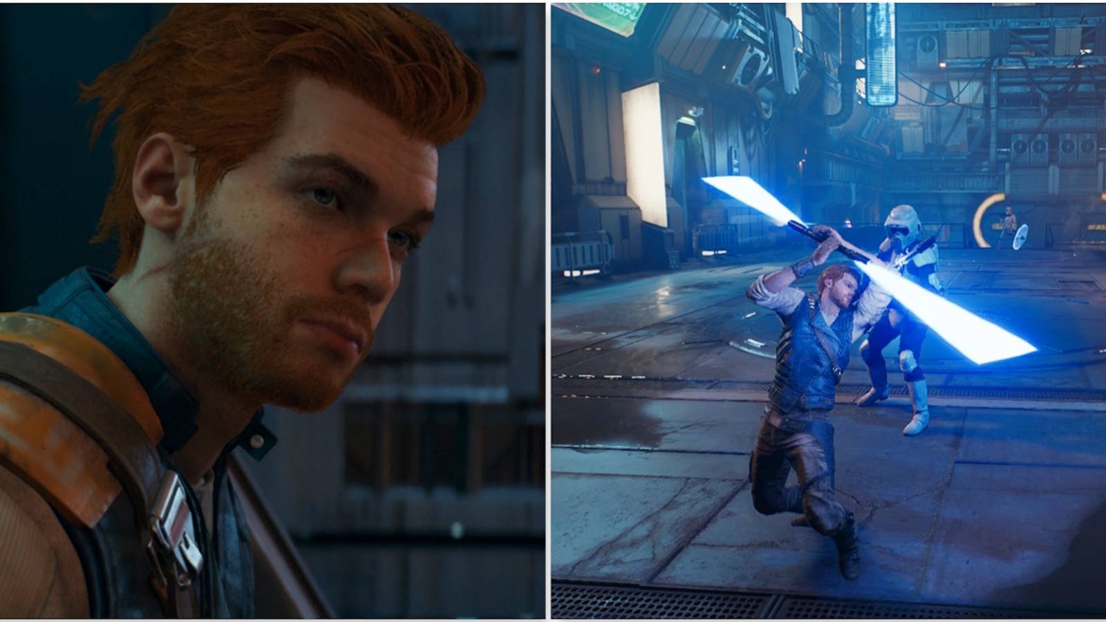 Cal and fighting enemies in Star Wars Jedi Survivor