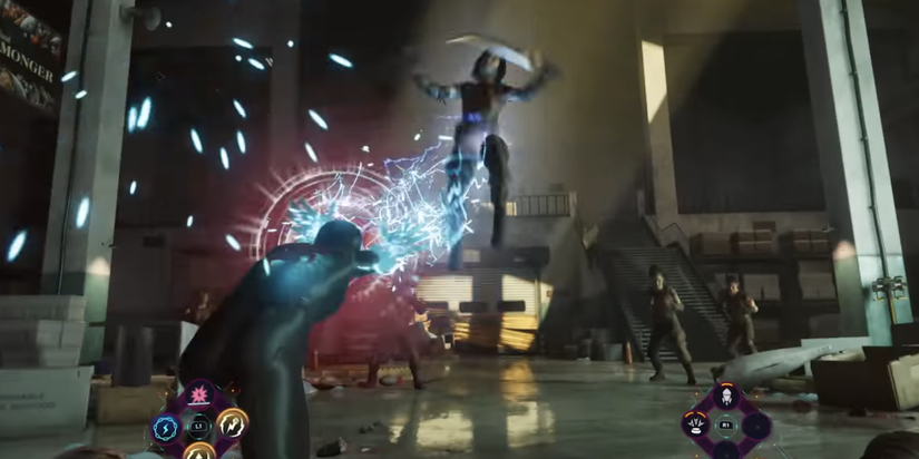 miles morales spider-man shooting lightning at a kraven hunter