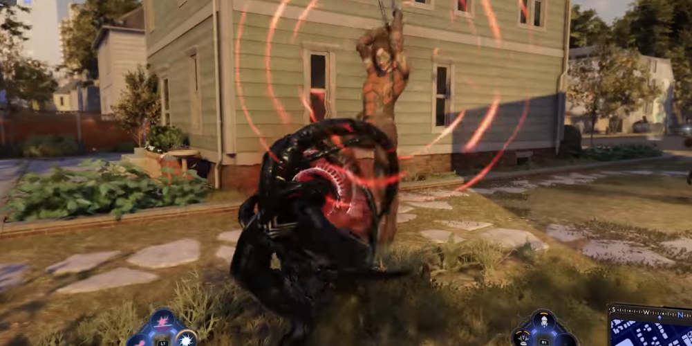 symbiote spider-man parrying a bladed combatant 
