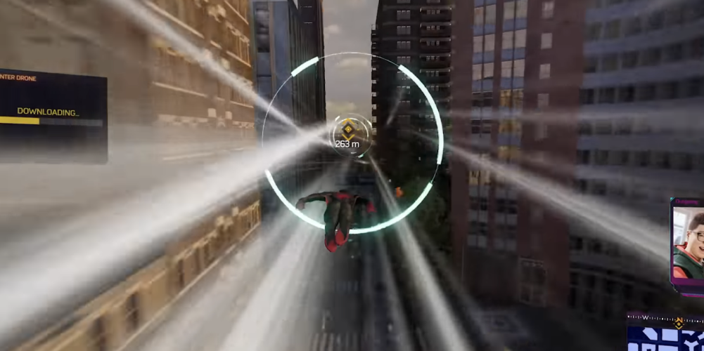 spider-man using web wings in new york city