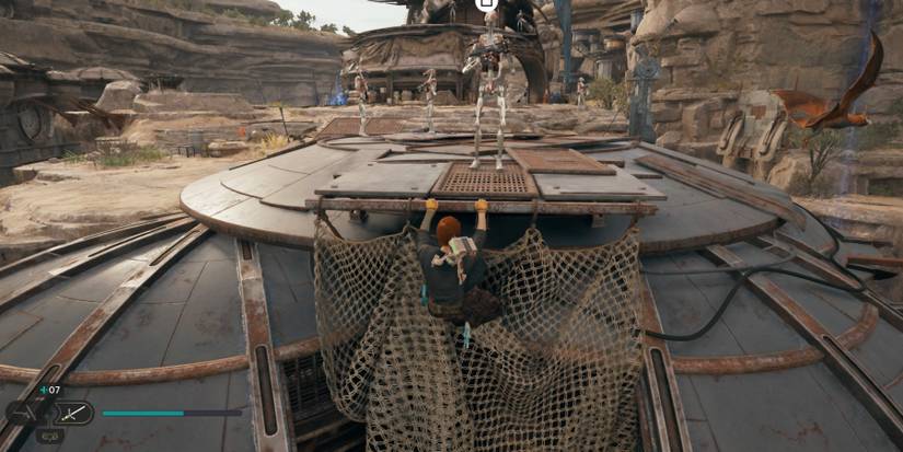 Cal hangs from a ledge in Star Wars Jedi: Survivor