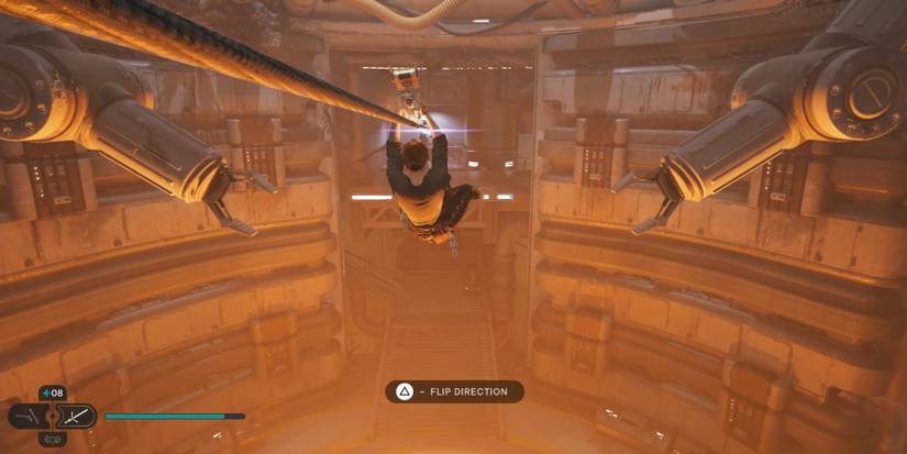 Cal hangs from a zipline in Star Wars Jedi: Survivor