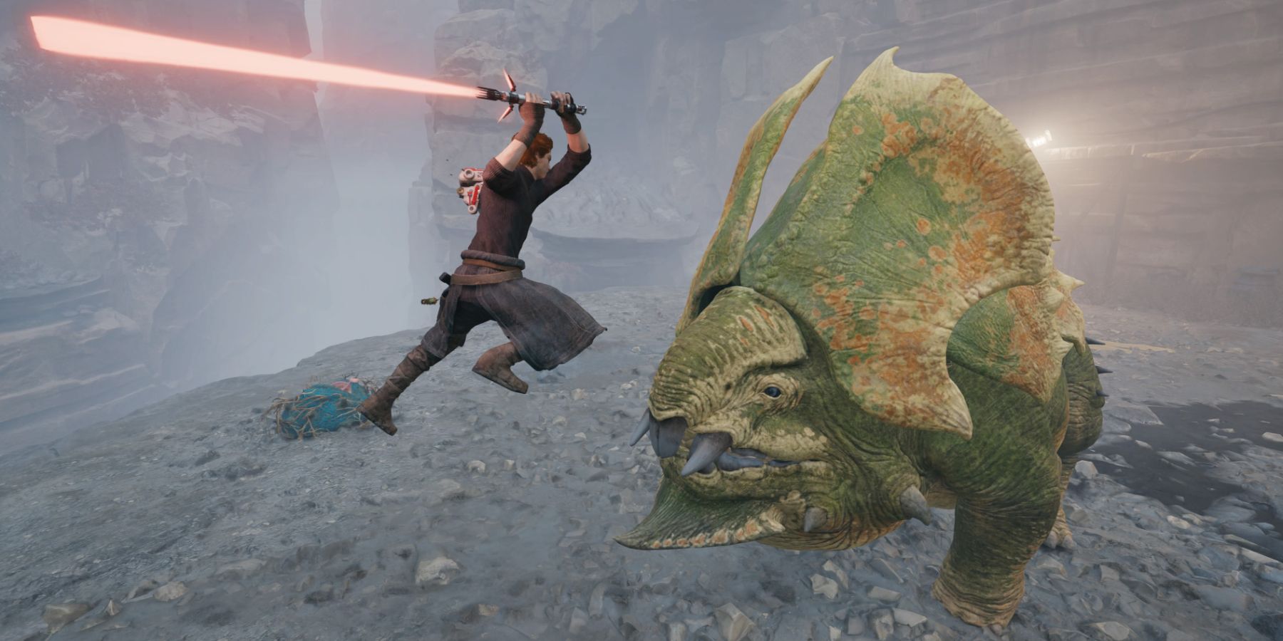 Cal leaps at the Vile Bilemaw in Star Wars Jedi: Survivor