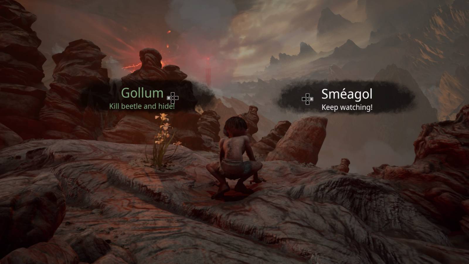 Gollum stares into Mordor in The Lord of the Rings: Gollum