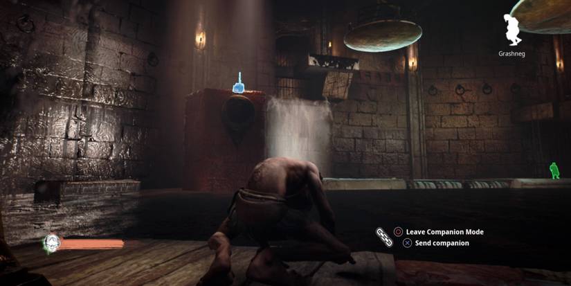 Gollum commands the Greshneg to pull a lever in The Lord of the Rings: Gollum