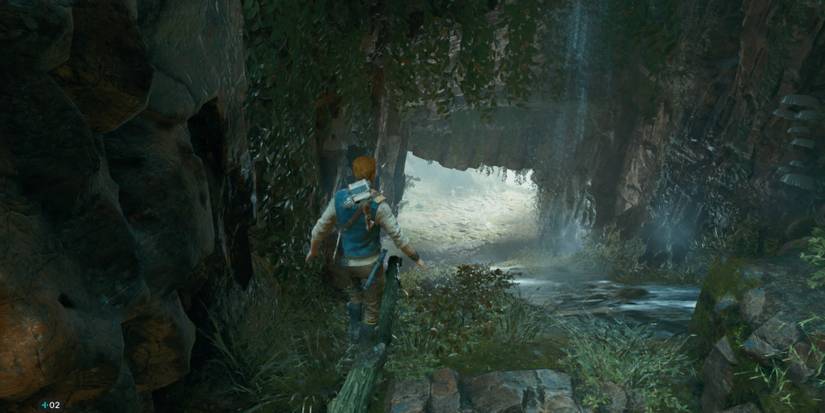 Cal walks across a log in Star Wars Jedi: Survivor