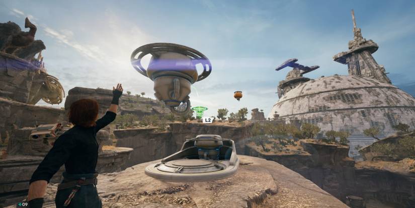 Cal uses Force Pull on a yellow balloon in Star Wars Jedi: Survivor