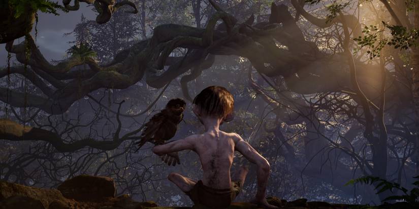 Little One perches on Gollum's arm in The Lord of the Rings: Gollum
