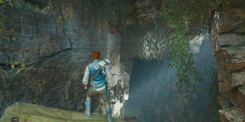 Cal faces a wall and some vines in Star Wars Jedi: Survivor