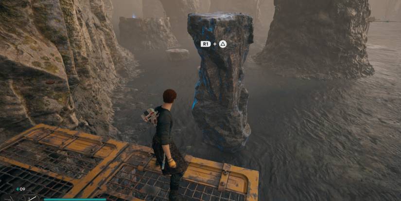 Cal uses Force Lift on a stone pillar in Star Wars Jedi: Survivor