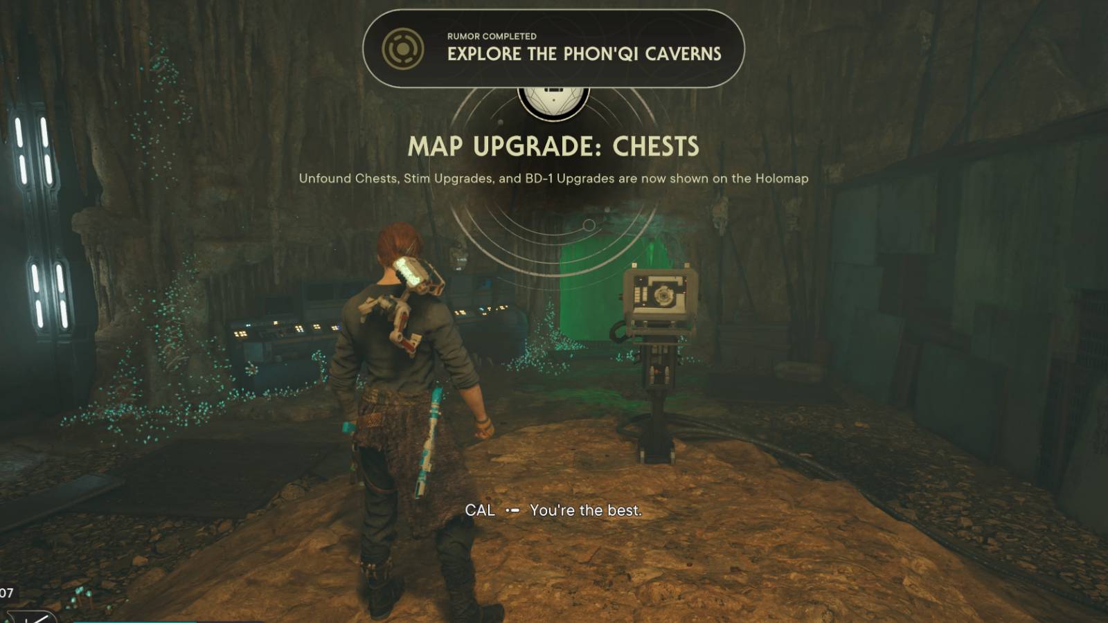 Cal explores the Phon'Qi Caverns in Star Wars Jedi: Survivor