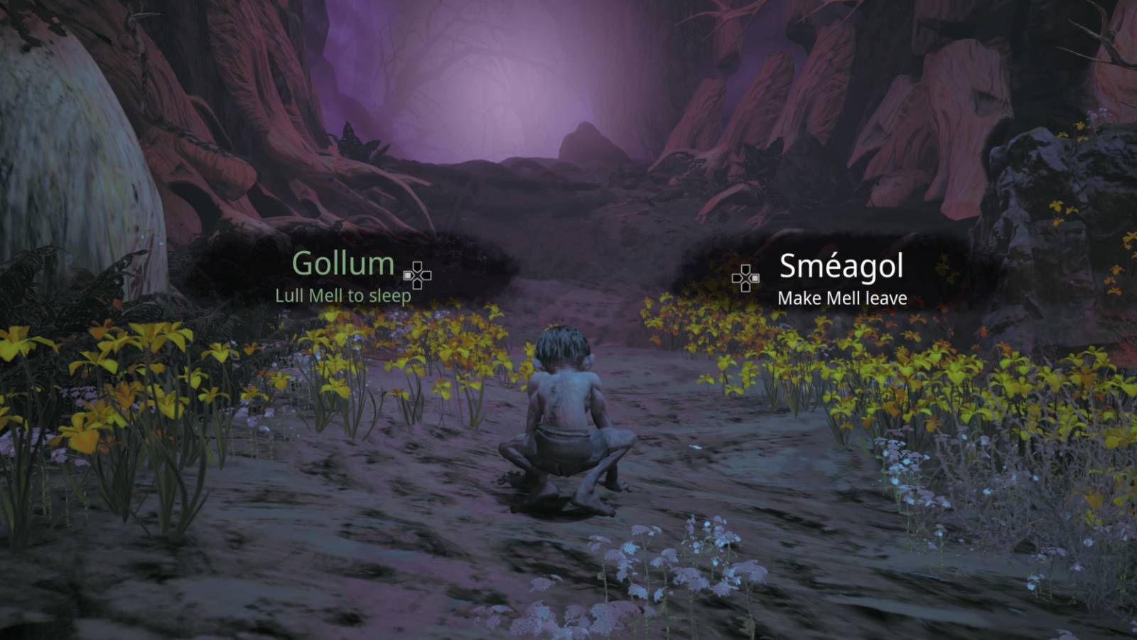 Lull Mell to sleep or Make Mell leave in The Lord of the Rings: Gollum