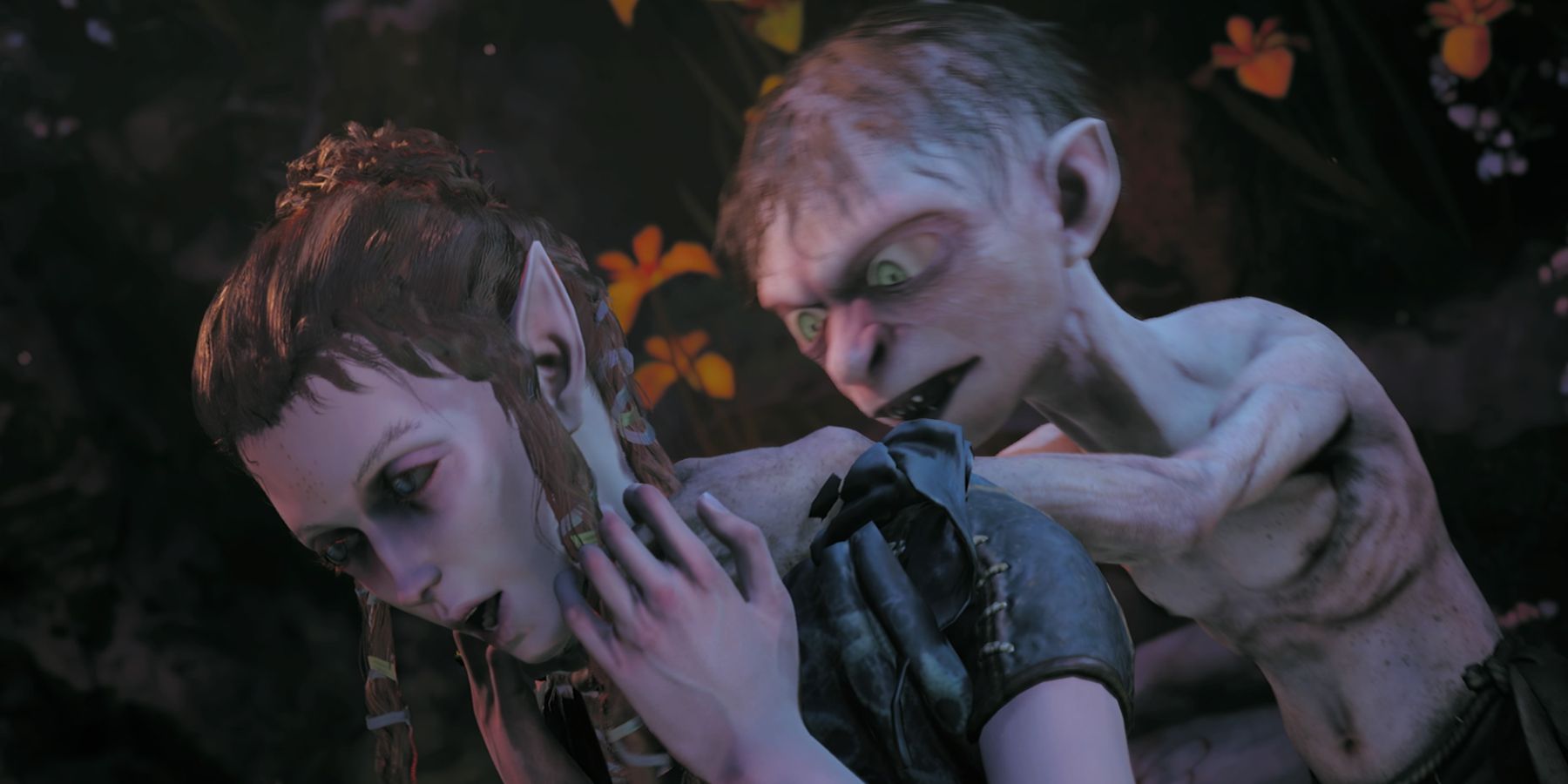 Gollum chokes Mell in The Lord of the Rings: Gollum