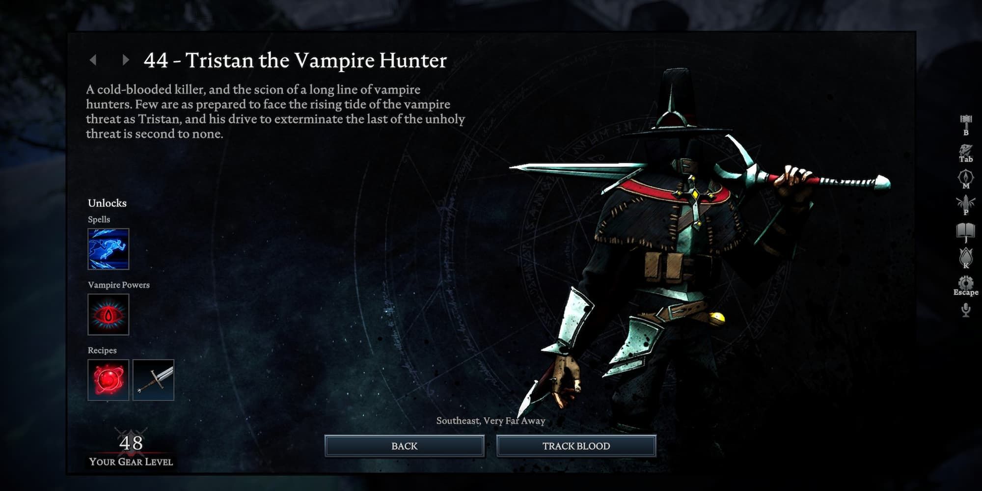 Tristan the Vampire Hunter info in V RIsing