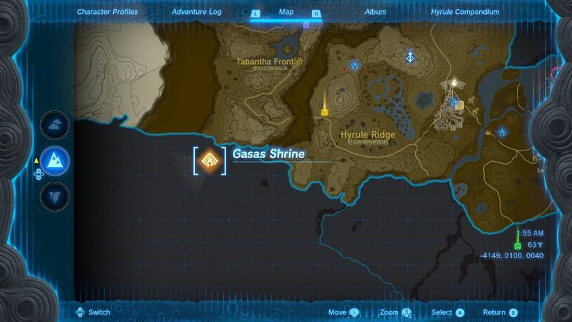 gasas shrine location map tears of the kingdom zelda