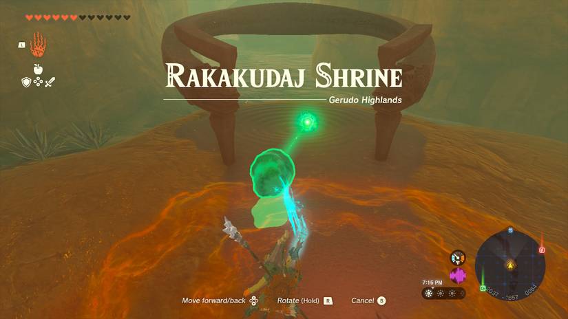 Zelda Tears of the Kingdom Rakakudaj Shrine Gerudo Canyon Green Crystal Quest Walkthrough Completed Puzzle