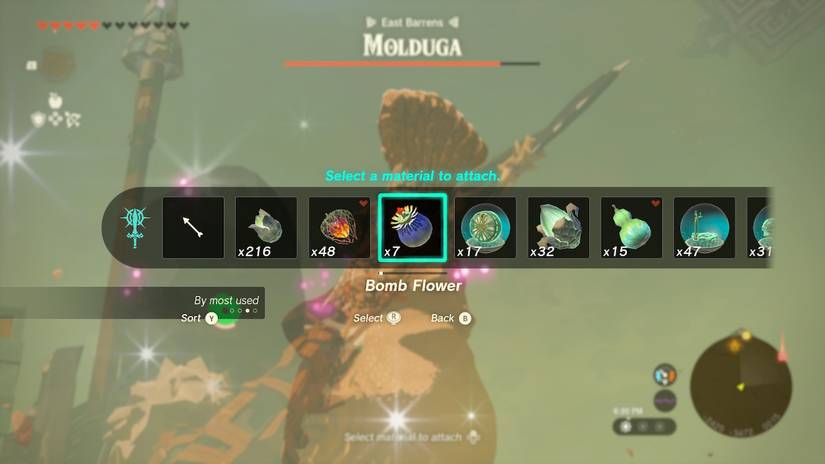 Zelda Tears of the Kingdom Wanted Molduga Boss Guide Bomb Flower Fuse Arrow East Barrens