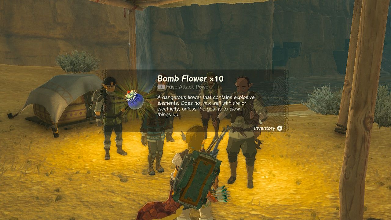 Zelda Tears of the Kingdom Disaster in Gerudo Canyon Quest Guide Locations Bomb Flower Quest Reward