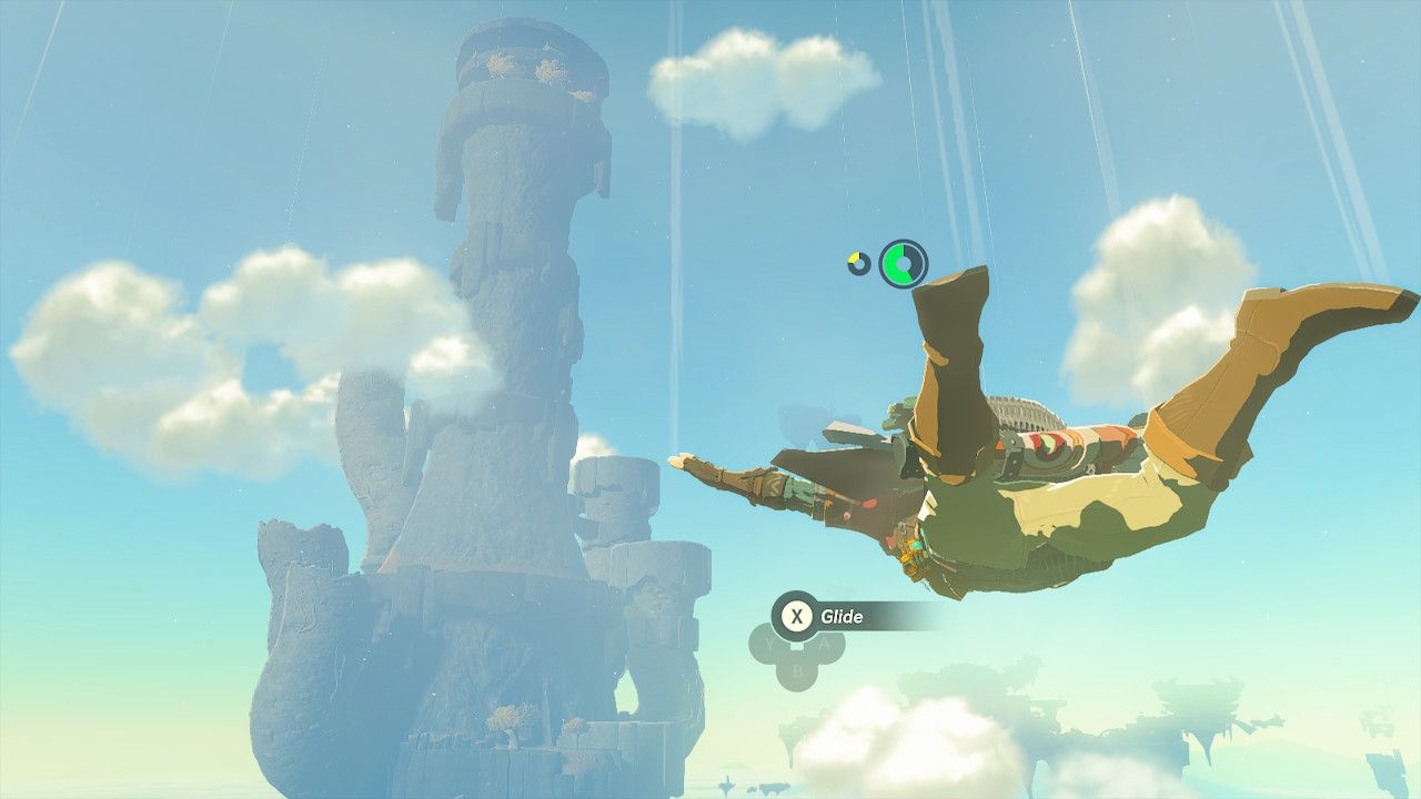 Link freefalling beside the Zonaite Forge Island in Tears of the Kingdom