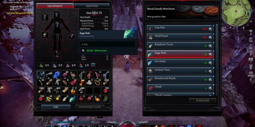 A trader selling Sage Fish in V Rising