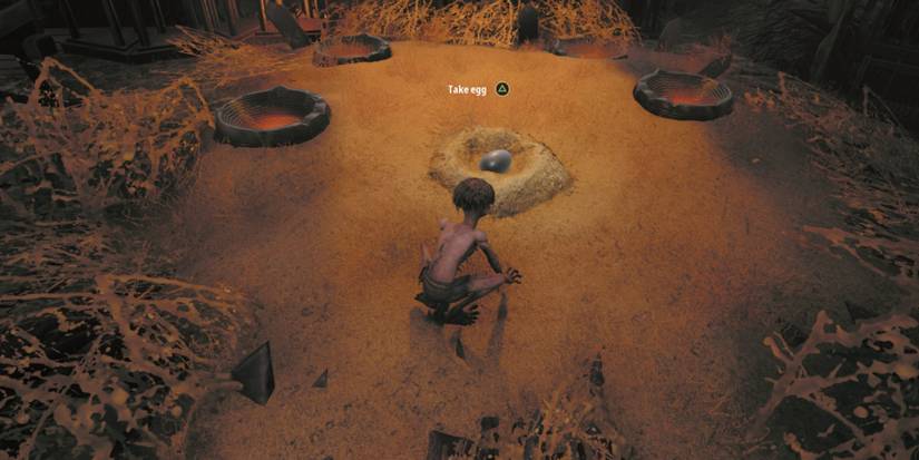 Gollum places an egg in a nest in The Lord of the Rings: Gollum