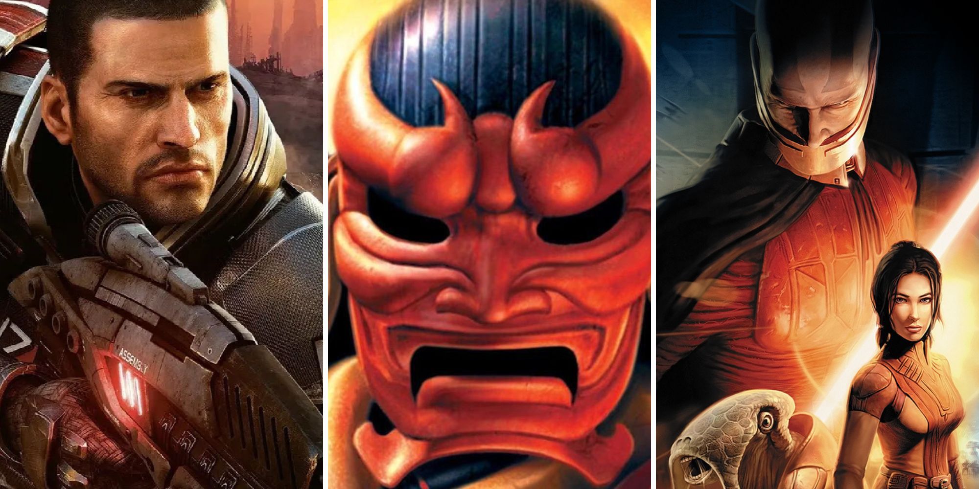 A grid of images showing the Bioware games Mass Effect 2, Jade Empire, and Star Wars: Knights of the Old Republic