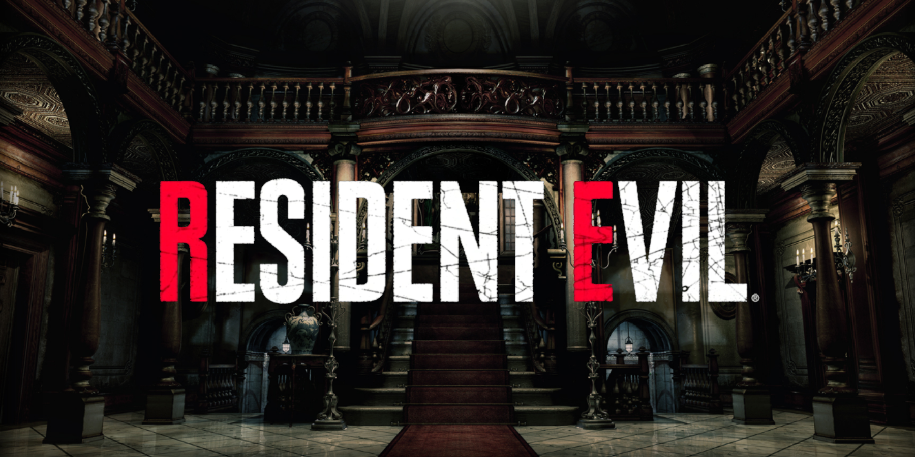 The Resident Evil 1 Remake Spencer Mansion promo art with a modern RE remake style font.