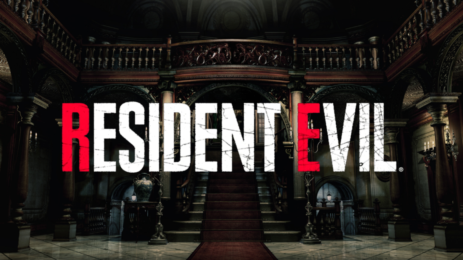 The Resident Evil 1 Remake Spencer Mansion promo art with a modern RE remake style font.