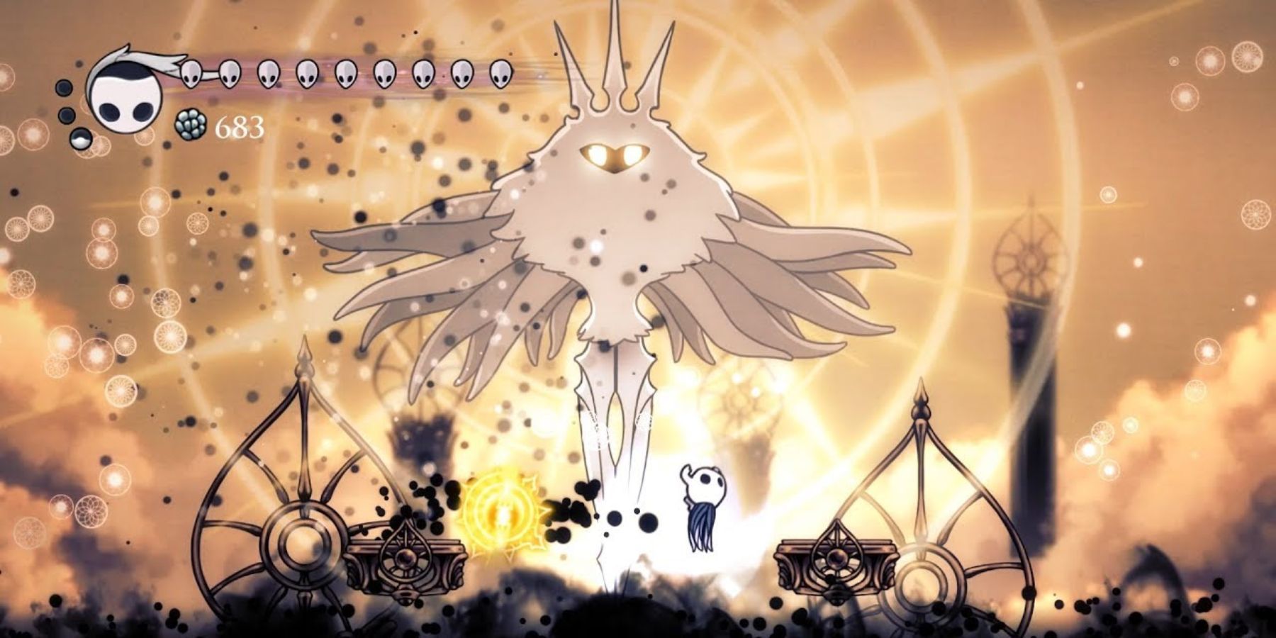 Absolute Radiance battling Hollow Knight