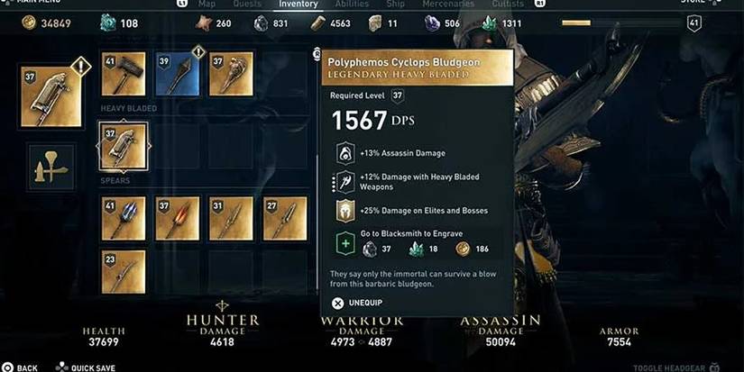 AC Odyssey Polyphemos Cyclops Bludgeon inventory screen