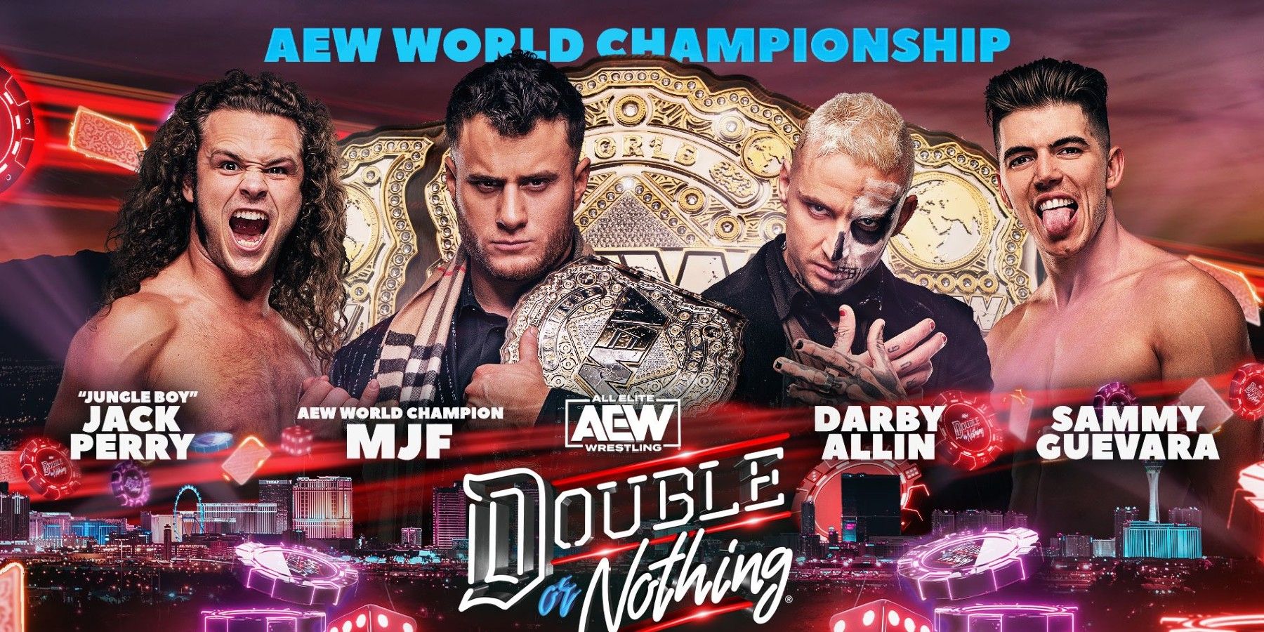 'Jungle Boy' Jack Perry, MJF, Darby Allin, and Sammy Guevara AEW Double or Nothing 2023 graphic for AEW World Championship