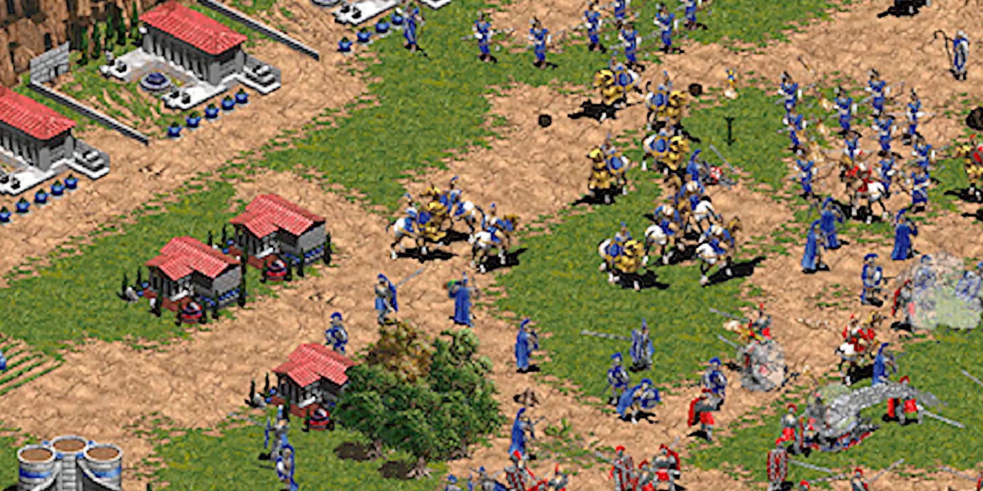 Screenshot showing a developed and thriving village in Age of Empires