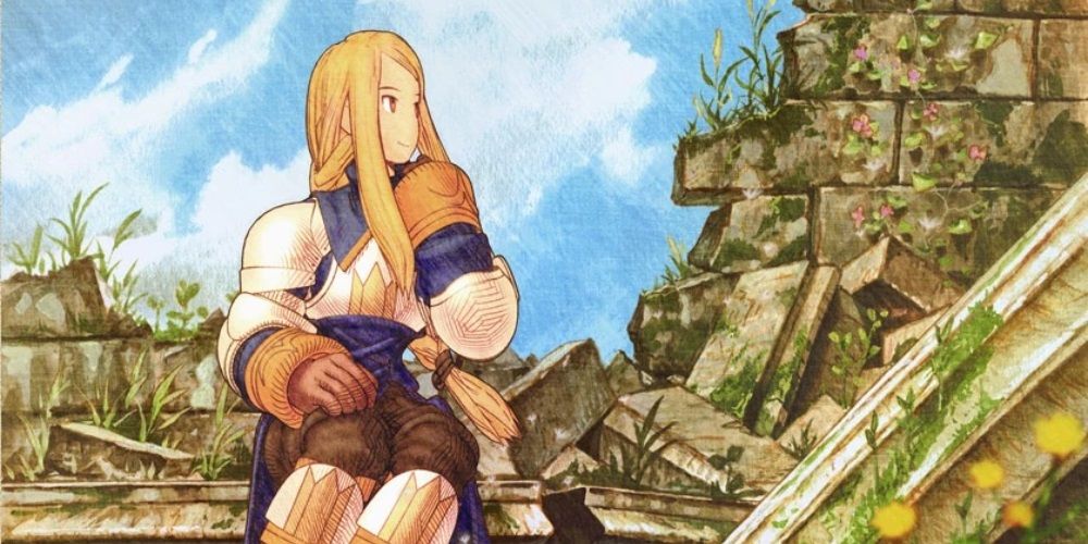 Official artwork of a seated Agrias Oaks from Final Fantasy Tactics